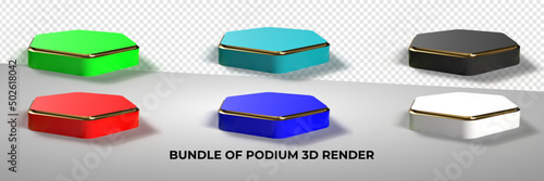 3D Render bundle of podium for mockup product, product sale, transparent, PNG, elemet Design, color choice