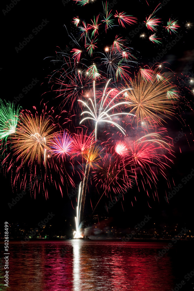 USA, Washington State, Poulsbo, Fourth of July Fireworks Stock Photo