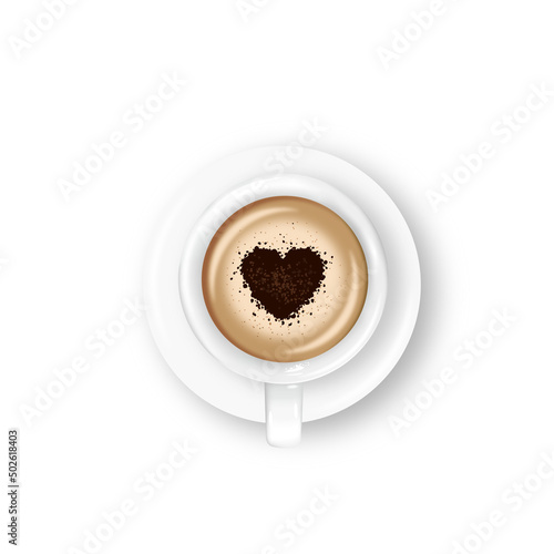 Cappuccino coffee in cup on saucer with heart sprinkle isolated vector