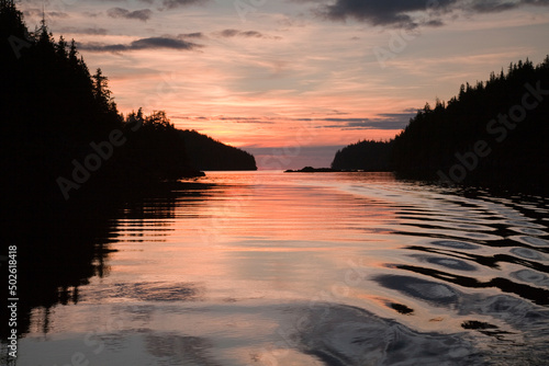 Lake at sunset, Meyers Chuck, Alaska, USA