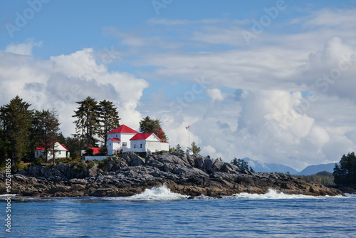 Buildings on the coast, Dryad Point Lighthouse, Ivory Island, Bella Bella, British Columbia, Canada