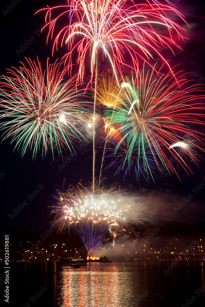 USA, Washington State, Poulsbo, Fireworks Display at Night USA, Washington State, Poulsbo, Fireworks Display at Night