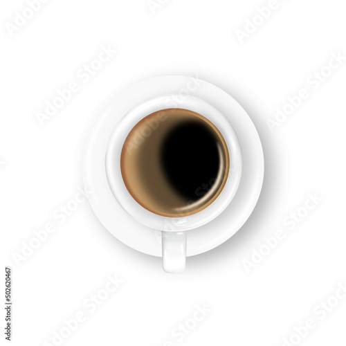 Vector coffee cappuccino with foam in white cup and saucer isolated
