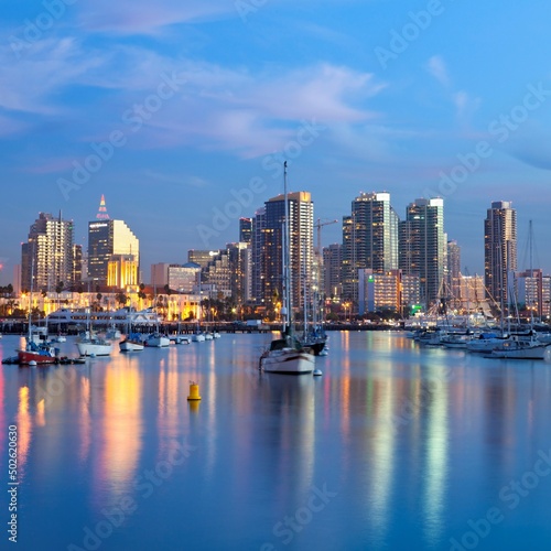 USA, California, San Diego, San Diego skyline across harbor