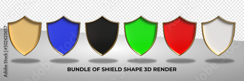 3D render Bundle of shield shape png, blank, color choice