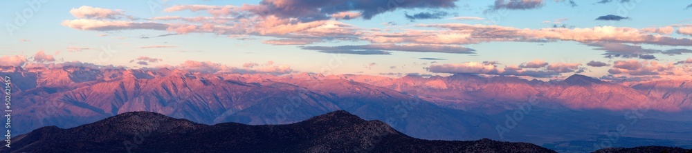 Mountain range at sunrise, Californian Sierra Nevada, Ancient Bristlecone Pine Forest, White Mountains Wilderness, Inyo National Forest, California, USA Mountain range at sunrise, Californian Sierra Nevada, Ancient Bristlecone Pine Forest, White Mountains Wilderness, Inyo National Forest, California, USA