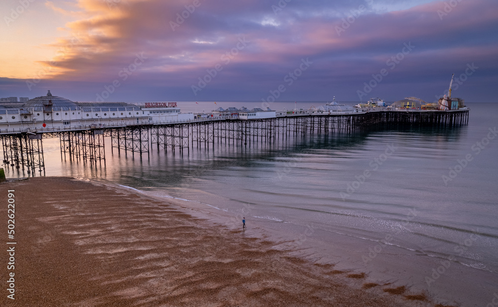 Drone shot of Brighton Pier at dawn Drone shot of Brighton Pier at dawn