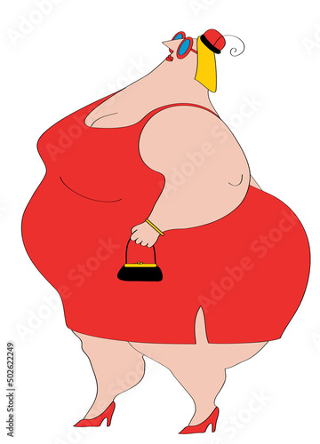 Overweight woman in red dress photo