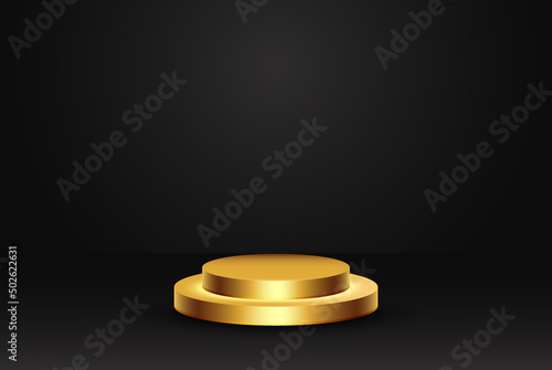 Golden round podium on abstract dark background