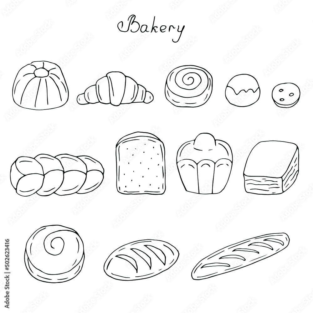 Baking set vector illustration, hand drawing doodles Stock Vector