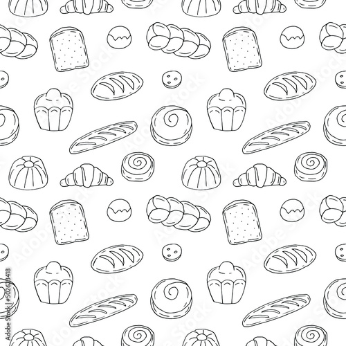 Baking seamless pattern vector illustration, hand drawing doodles
