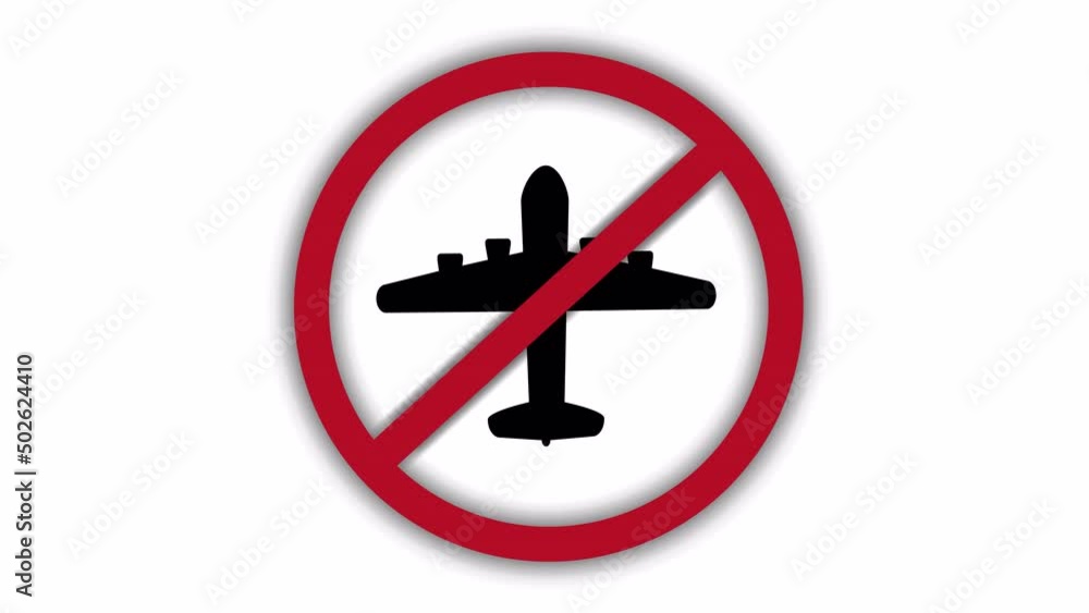 Vector video (animation) of a prohibition sign into which an airplane silhouette flies. (no aircraft, aviation) Vector video (animation) of a prohibition sign into which an airplane silhouette flies. (no aircraft, aviation)