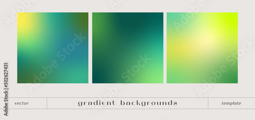 Set of abstract green and yellow gradient background. Vector blurred design