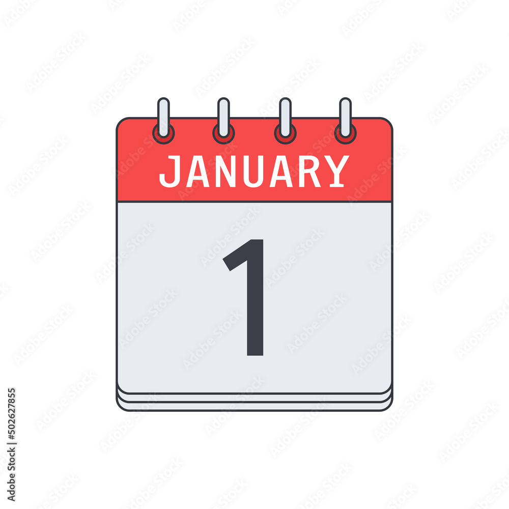 January 1. Calendar icon. Vector illustration, flat design. . January 1. Calendar icon. Vector illustration, flat design. .