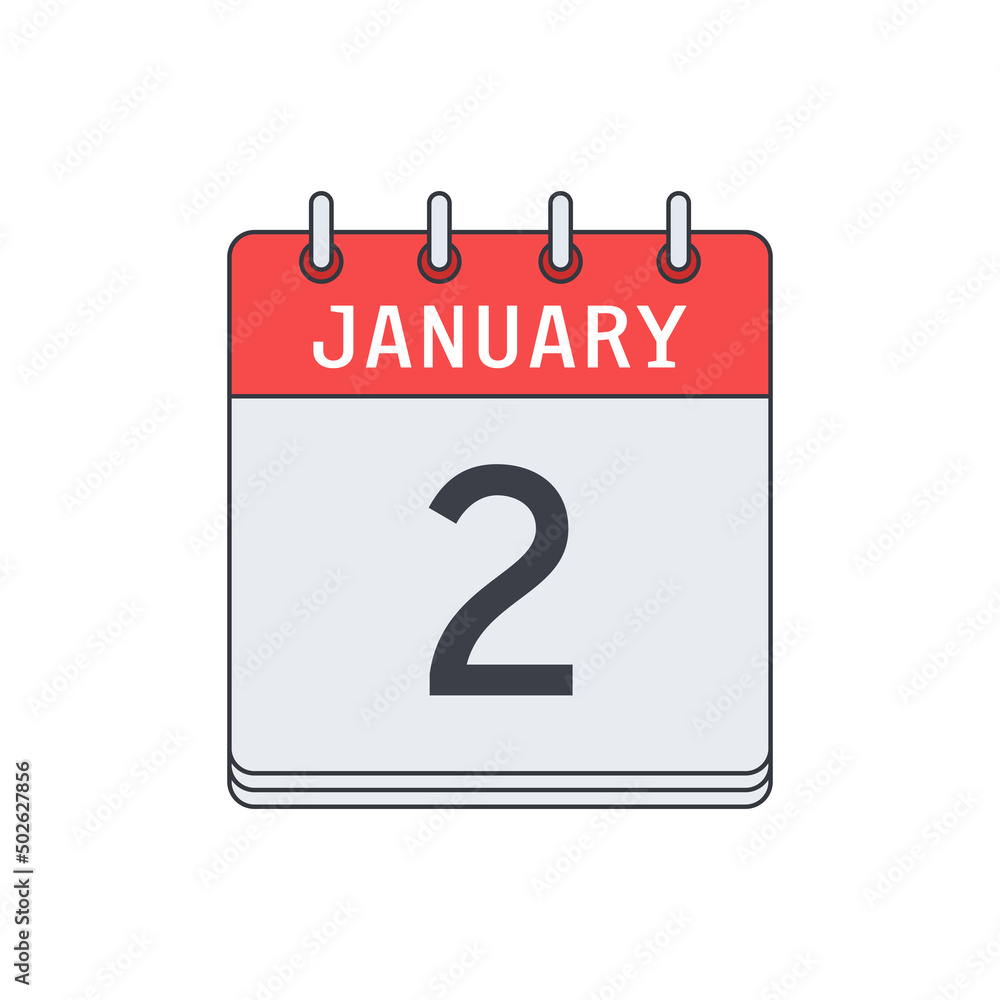 January 2. Calendar icon. Vector illustration, flat design.. January 2. Calendar icon. Vector illustration, flat design..
