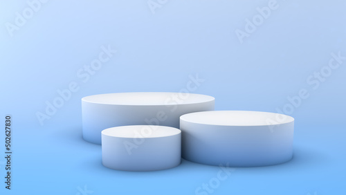 Mockup of three different round podiums. Scene template for advertising and presentation, 3D illustration (ID: 502627830)
