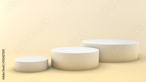 Mockup of three different round podiums. Scene template for advertising and presentation, 3D illustration (ID: 502627831)