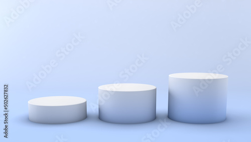 Mockup of three different round podiums. Scene template for advertising and presentation, 3D illustration (ID: 502627832)