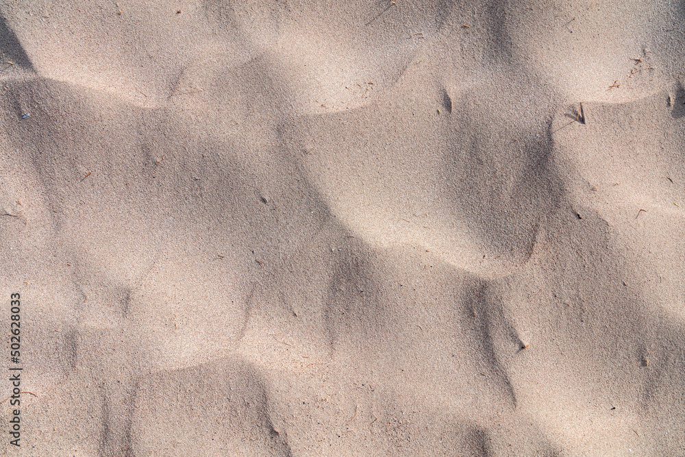 Sand background texture, close up overhead view. Sandy beach, summer vacation - obrazy, fototapety, plakaty 