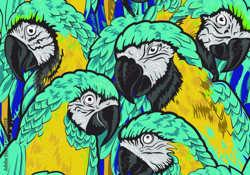 Parrots seamless background. This bright and colorful pattern can be used for textile design or other design purposes. 
