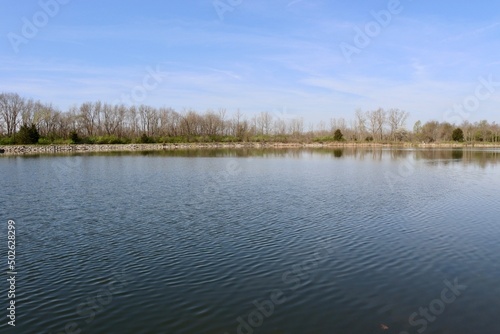 A peaceful country lake in the country on a sunny day.