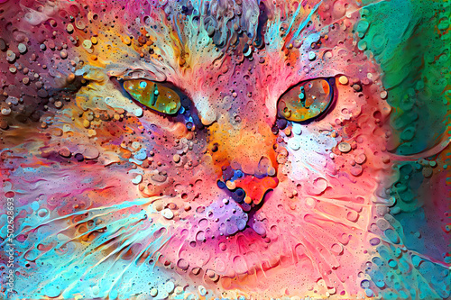 Abstract cat painting with a fluid-like gooey texture