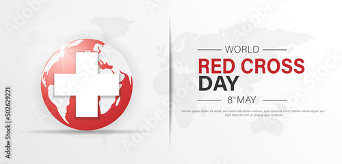 World red crescent and red cross day banner template design with globe and cross.