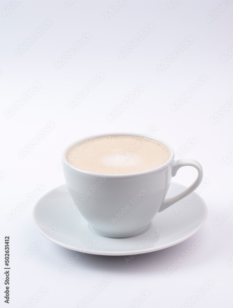 Hot coffee cappuccino in ceramic cup isolated on white background, clipping path included Hot coffee cappuccino in ceramic cup isolated on white background, clipping path included