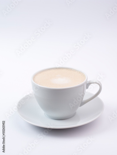 Hot coffee cappuccino in ceramic cup isolated on white background  clipping path included