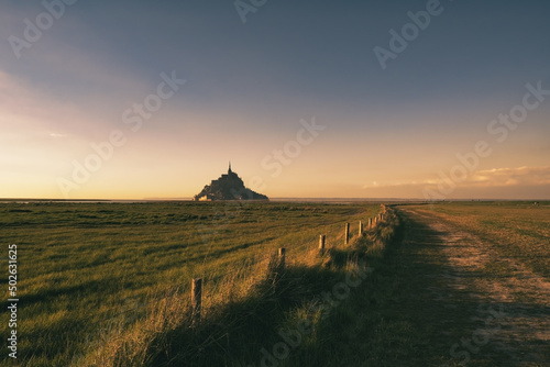 Le Mont Saint-Michel in beautiful evening twilight at dusk