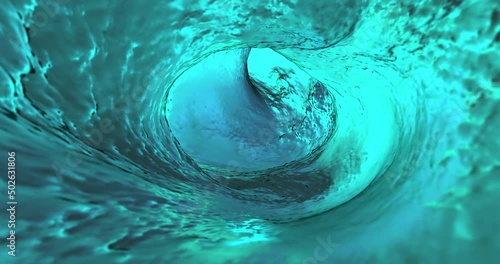 Journey through the water tunnel. Slow flow of water in a tunnel in a pipe. 4k seamless loop.