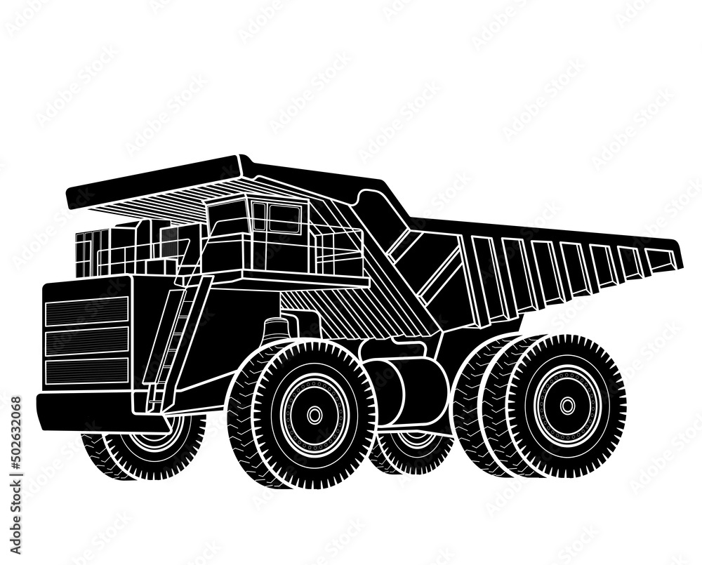 Black silhouette Big mining dump truck. Big yellow mining truck ...