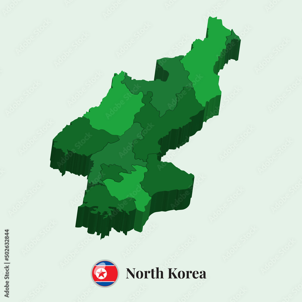 3D Map of North Korea, Vector illustration Stock Photos, Designs