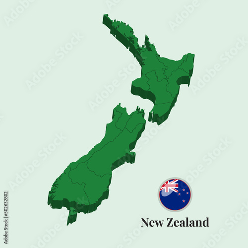 3D Map of New Zealand, Vector illustration Stock Photos, Designs