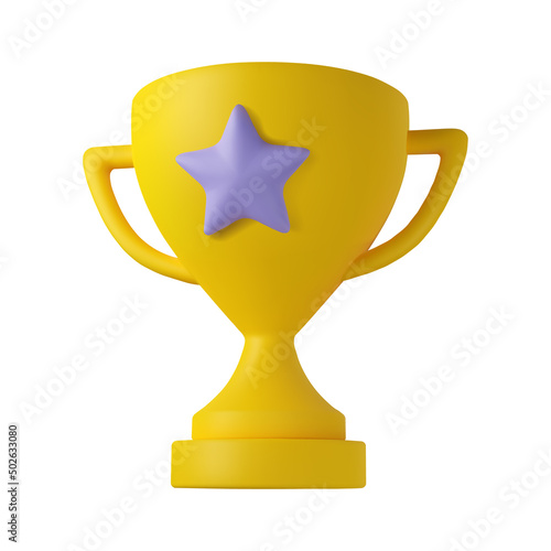 3d trophy cup icon. Vector prize award illustration, isolated on white background