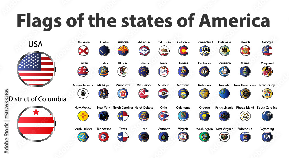 US state flags. US state flags.