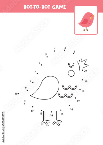Connect the dots game with cute pink bird.