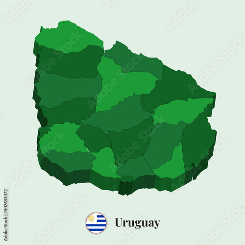 3D Map of Uruguay, Vector Stock Photos Designs