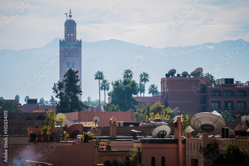 Marrakesh, Morocco - May 01,2022: The architecture of the old Medina district of Marrakech. photo