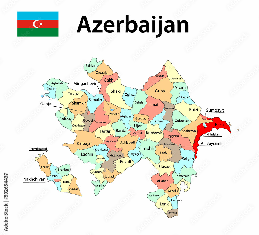 Azerbaijan map with city borders. Vector illustration.