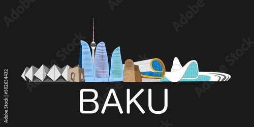 The main monuments of Baku, Azerbaijan. Vector illustration.