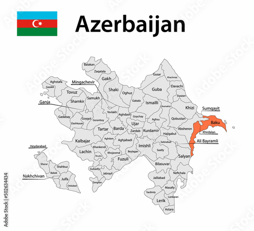 Azerbaijan map with city borders. Vector illustration.