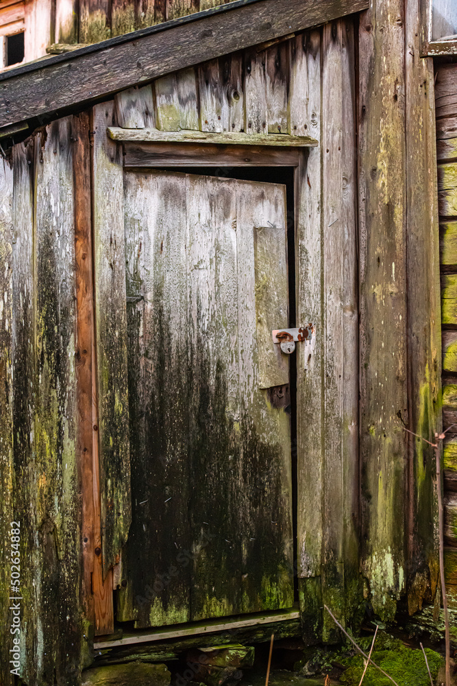 Wooden door of an old, abandoned house...