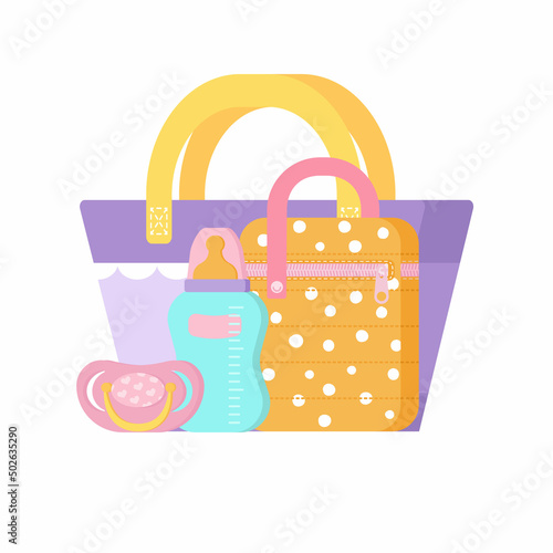 Maternity bag with baby bottle and thermo bag, baby pacifier.
