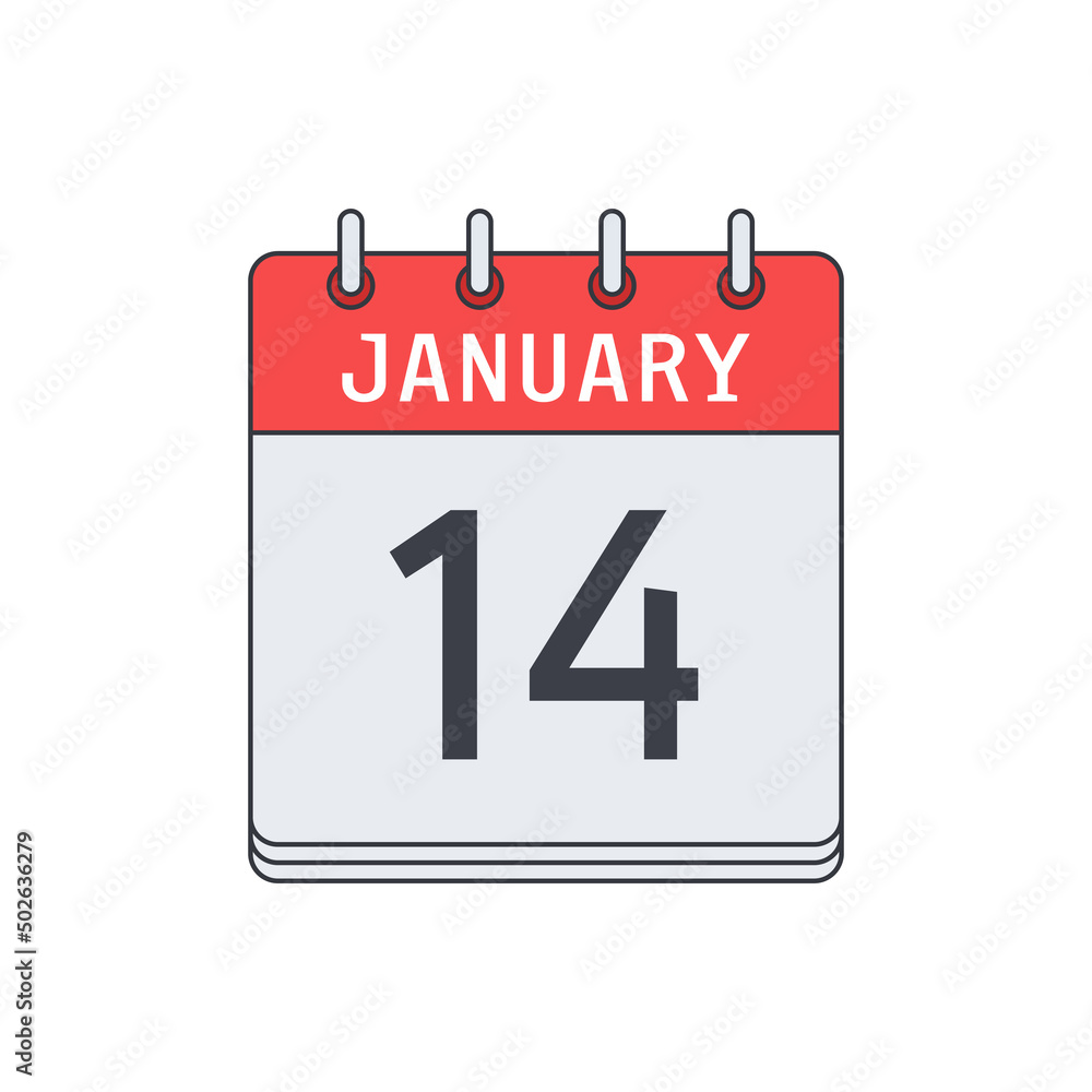 January 14. Calendar icon. Vector illustration, flat design.. January 14. Calendar icon. Vector illustration, flat design..