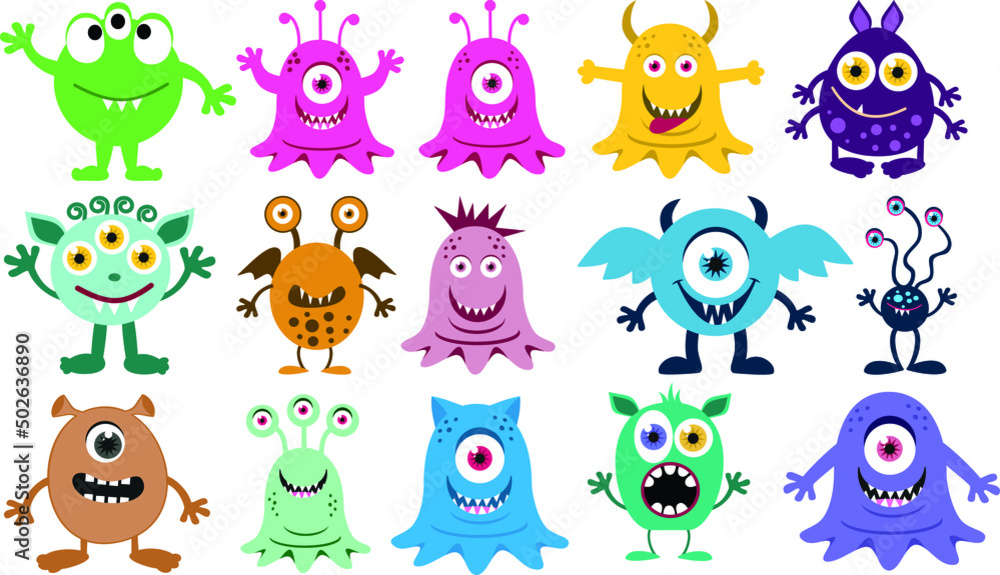 Vecteur Stock Cute Monsters Vector Clipart, Cartoon Monster | Adobe Stock