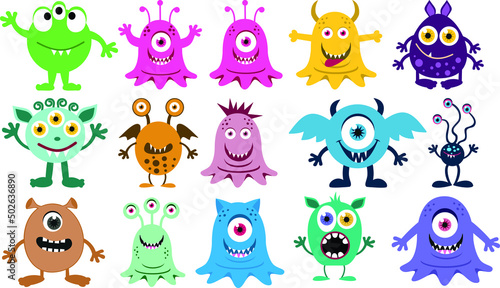 Cute Monsters Vector Clipart, Cartoon Monster