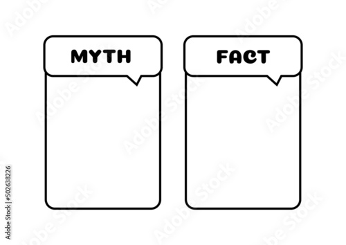 Myth and fact check list vector set. True or fiction infographic badge blank isolated on white background. Flat design simple black and white bad and good news template illustration.