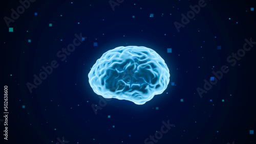 Human brain transparent scan 3D rendering, futuristic digital mind neural network intelligence concept, AI technology