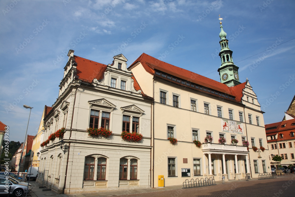 Fototapeta premium Townhouse at Old Market square - Am Markt in Pirna. State of Saxony. Germany